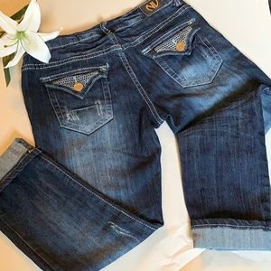 NV Mid Rise Dark Wash Blue Denim Crop Jeans Sz 7